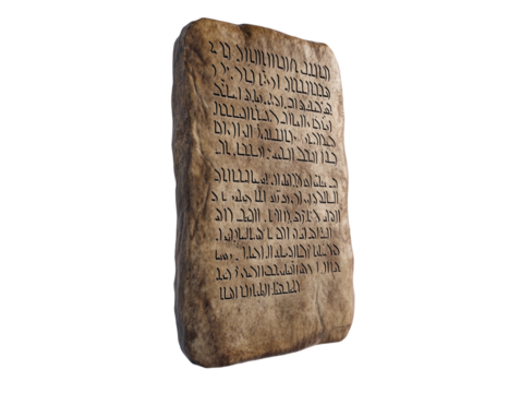 Stone tablets with Hebrew inscriptions representing the Ten Commandments, white background.   PNG transparent.