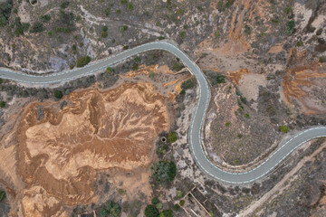 Aerial view of a nice S-shaped road.