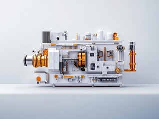 Fototapeta premium Cross-section of an injection molding machine, showing detailed mechanical design, injection molding, precision engineering