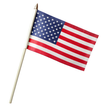 USA small flag with wooden stick isolated on white transparent background, png element