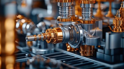 Naklejka premium Exploded view of a machine's hydraulic system, showing fluid flow and pressure control, hydraulic design, fluid mechanics