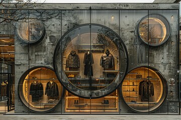 Stylish Modern Retail Store Facade with Circular Displays