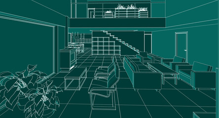 interior kitchen living room 3d illustration