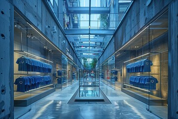 Obraz premium Modern Retail Store Interior with Blue Clothing Display