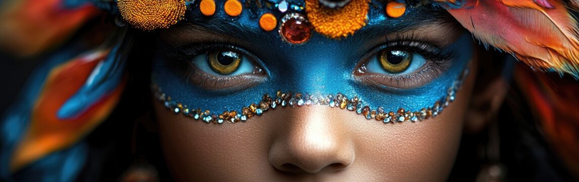 A young face adorned with vibrant makeup, highlighting creativity and cultural significance