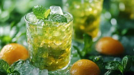 Refreshing Mint Julep with Ice and Oranges