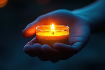 Hand Holding Candle in Glass Illuminating the Night for Celebrations