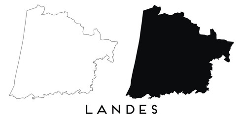 Obraz premium Landes map outline and black silhouette vector