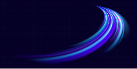 Blue light trail, wave speed, trace line twirl. Abstract light lines of movement and speed with white color glitters
