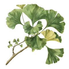Ginkgo Biloba old botanical illustration, isolated on transparent background