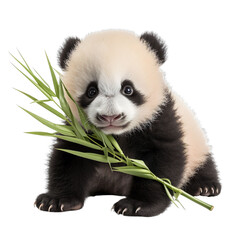 Obraz premium Baby panda eating bamboo isolated on transparent background