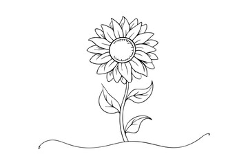 Elegant Sunflower Line Drawing | Vector Line Art Illustration
