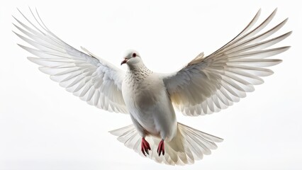 Obraz premium A graceful white dove in flight, showcasing its expansive wings and serene presence.