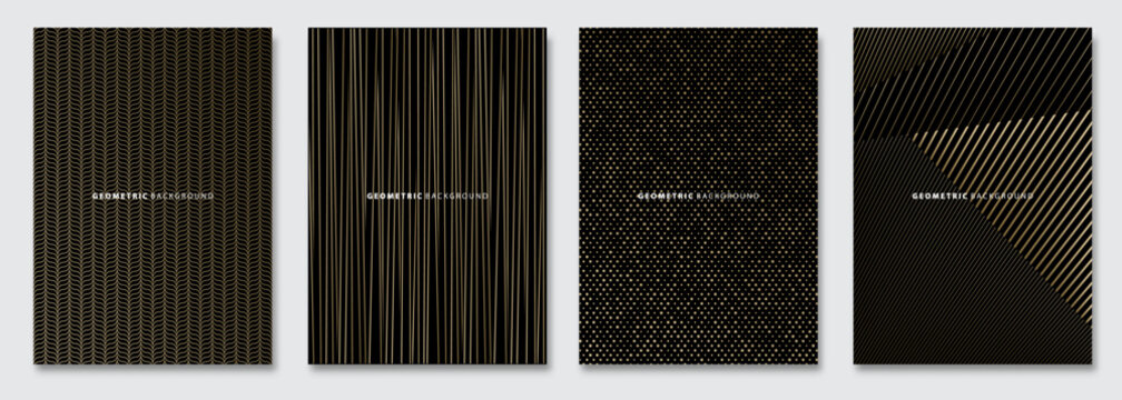Vector abstract background, creative patterns, geometric gradient texture. Golden deluxe Minimal pattern design. Dark colors. Modern Cover templates set.