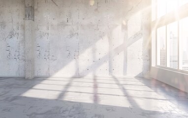 Obraz premium A room with a large window that has the sun shining