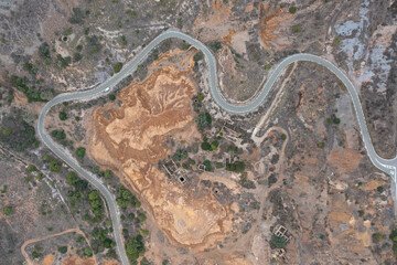Aerial view of a nice S-shaped road.