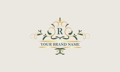 Creative floral logo design with initial letter R. Beauty vector monogram, template for any company, wedding, fashion, jewelry, boutique.