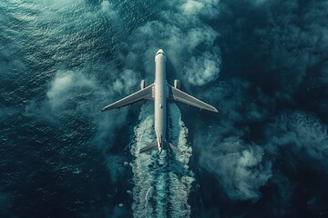 Obraz premium Aerial View of Airplane Over Ocean