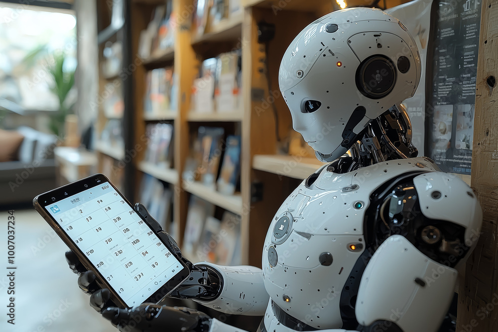 Poster an ai-powered virtual assistant managing a user's calendar and reminders on a smartphone. concept of