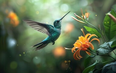 Fototapeta premium Hummingbird Long tailed sylph