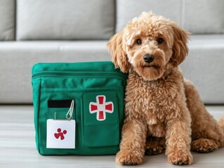 Pet First Aid Guidebook with Dog and Kit