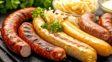 Grilled Sausages with Sauerkraut and Fresh Herbs