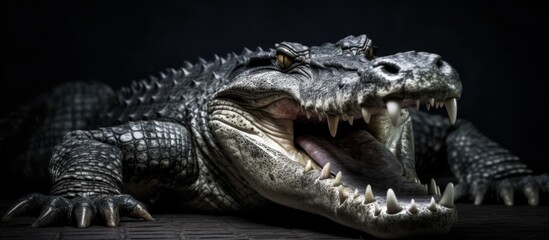 Obraz premium A Close-up of a Crocodile with Its Mouth Open