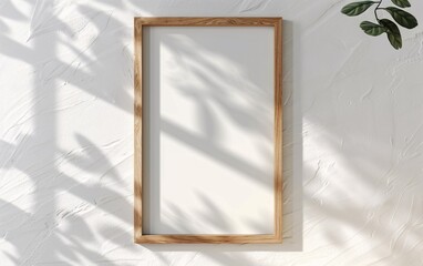 Empty light wood thin rectangular vertical frame hanging