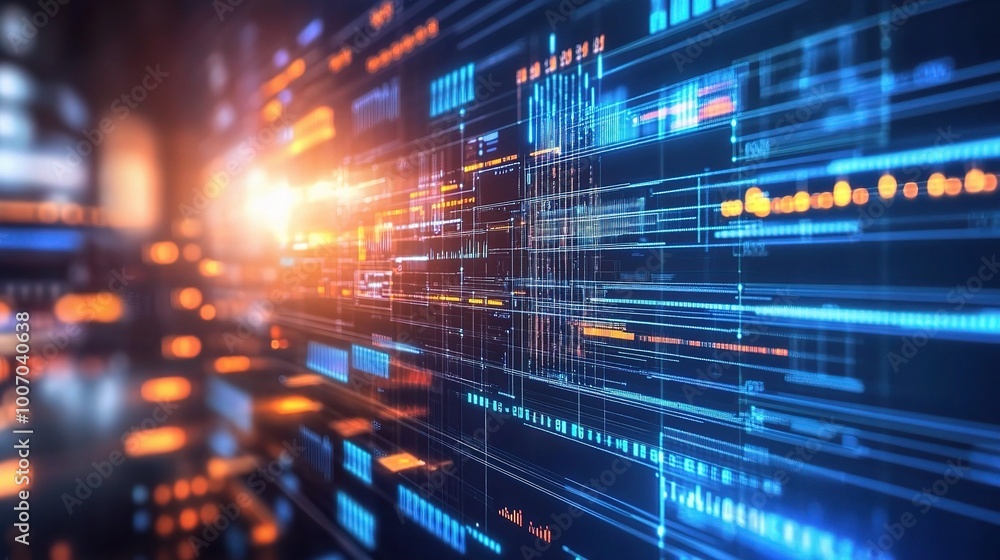 Poster abstract data visualization with glowing elements