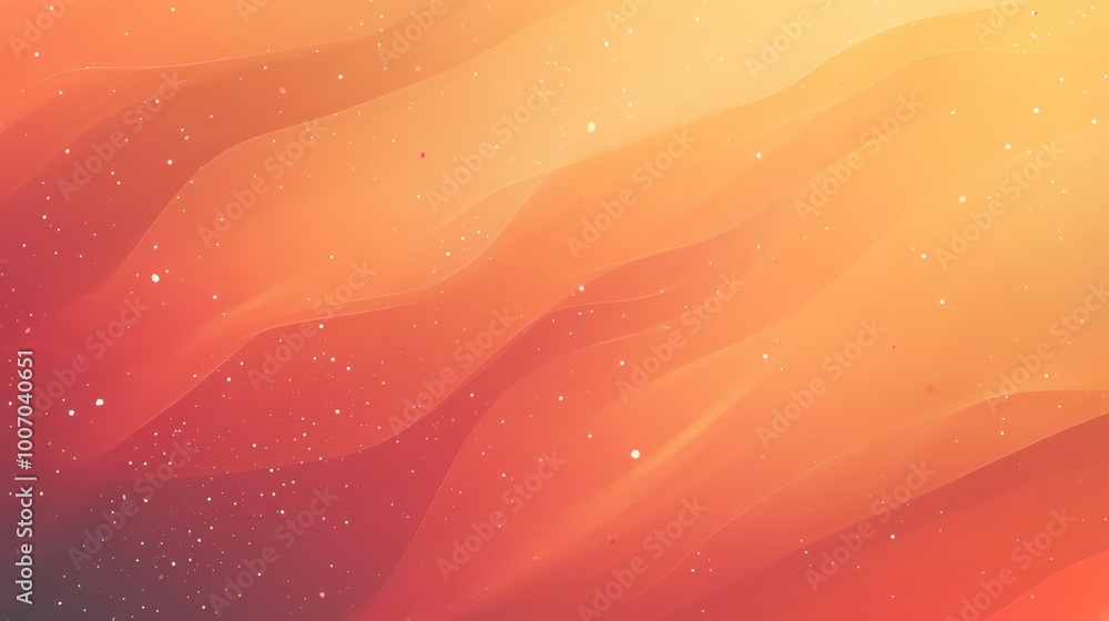 Poster an abstract wavy pattern with a gradient of warm colors from yellow to red, and it is dotted with wh