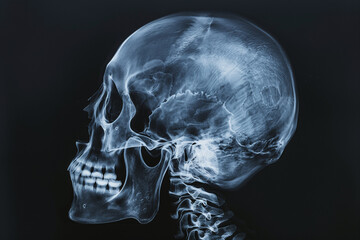 X-ray image showcasing a human skull, detailed view of cranial structure