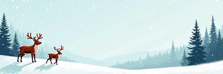 A serene winter landscape featuring reindeer in a snowy forest, perfect for holiday themes, nature, and seasonal promotions.