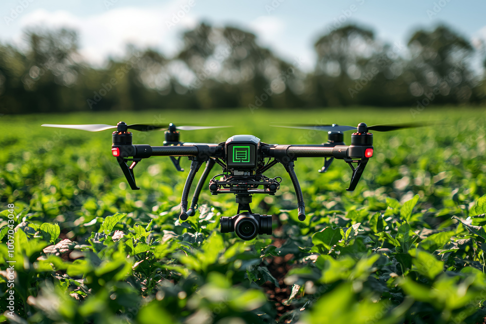 Aufkleber a drone using ai to inspect agricultural fields for crop health and yield predictions. concept of ai