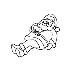 Vector illustration hand drawn Santa Claus lying on his back. Drawing of Santa in cartoon style. New Year's decor, holiday illustration.