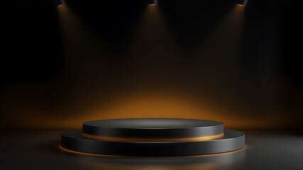 Custom 1. Black Platform with Golden Light and a Sleek Design, Ideal for Product Displays or Presentation
