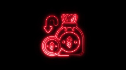 Cashback Outline Icon in HD Video Neon Animation – Money Return and Rewards Symbol for Discounts, Refunds, and Customer Incentives on Black Background