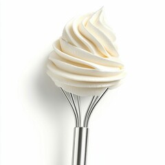 Cream Whip on a Metal Whisk Isolated on White Background. Generative ai
