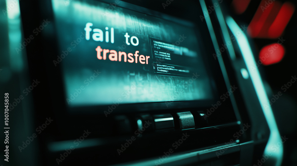 Poster close-up view of an error screen displaying 'fail to transfer,' capturing the frustration of technol