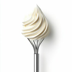 Cream Whip on a Metal Whisk Isolated on White Background. Generative ai