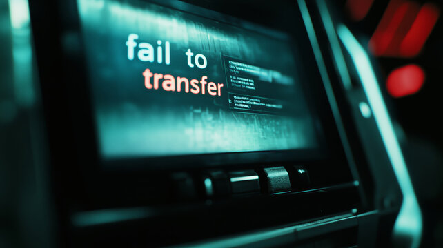 Close-up view of an error screen displaying 'fail to transfer,' capturing the frustration of technology in a dimly lit environment