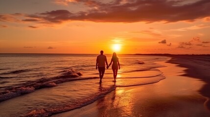 Silhouettes of a Couple on the Beach at Sunset