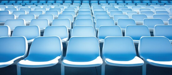 Naklejka premium A Rows of Blue Plastic Seats in an Auditorium, Stadium, or Arena.