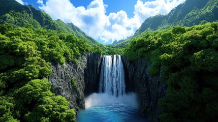 Fototapeta premium Majestic Waterfall Surrounded by Lush Greenery