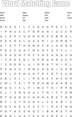 Animal word matching game exercise book