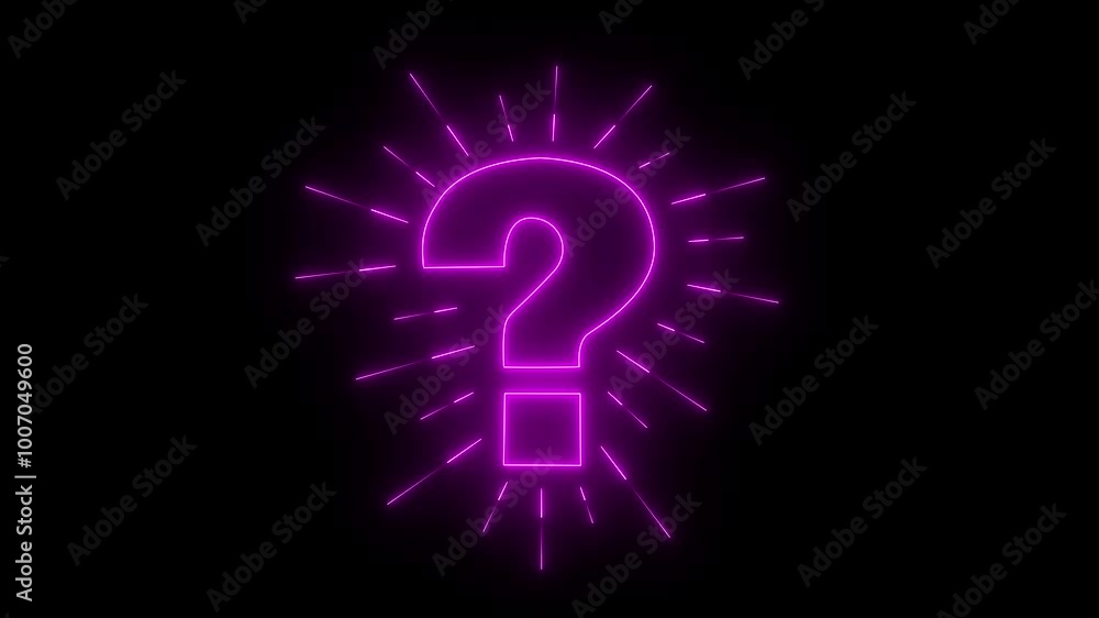 Poster pink color bright question mark symbol animation with neon alpha channel. neon glowing question mark