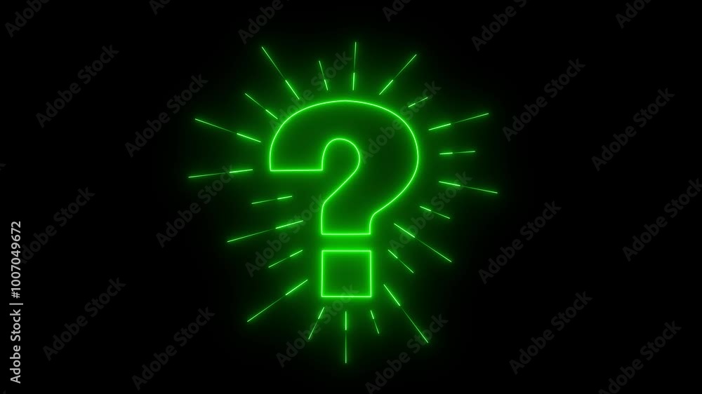 Poster green color bright question mark symbol animation with neon alpha channel. neon glowing question mar