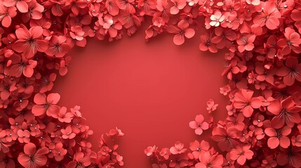 spring vibrent red cherry blossom floral frame design with copy space and color background