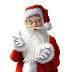 Hand drawn Portrait of Santa Claus in the traditional red costume