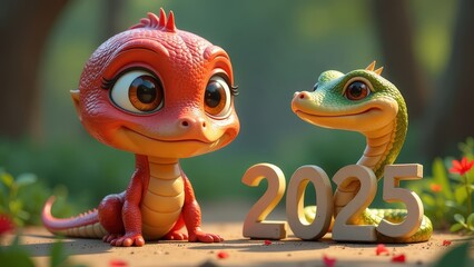 Obraz premium New Year 2025 is the year of the snake according to the eastern calendar. 2025 and a snake. For calendar, postcard, poster.