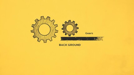 Simple  logo featuring two gears with text overlay on a bright yellow background